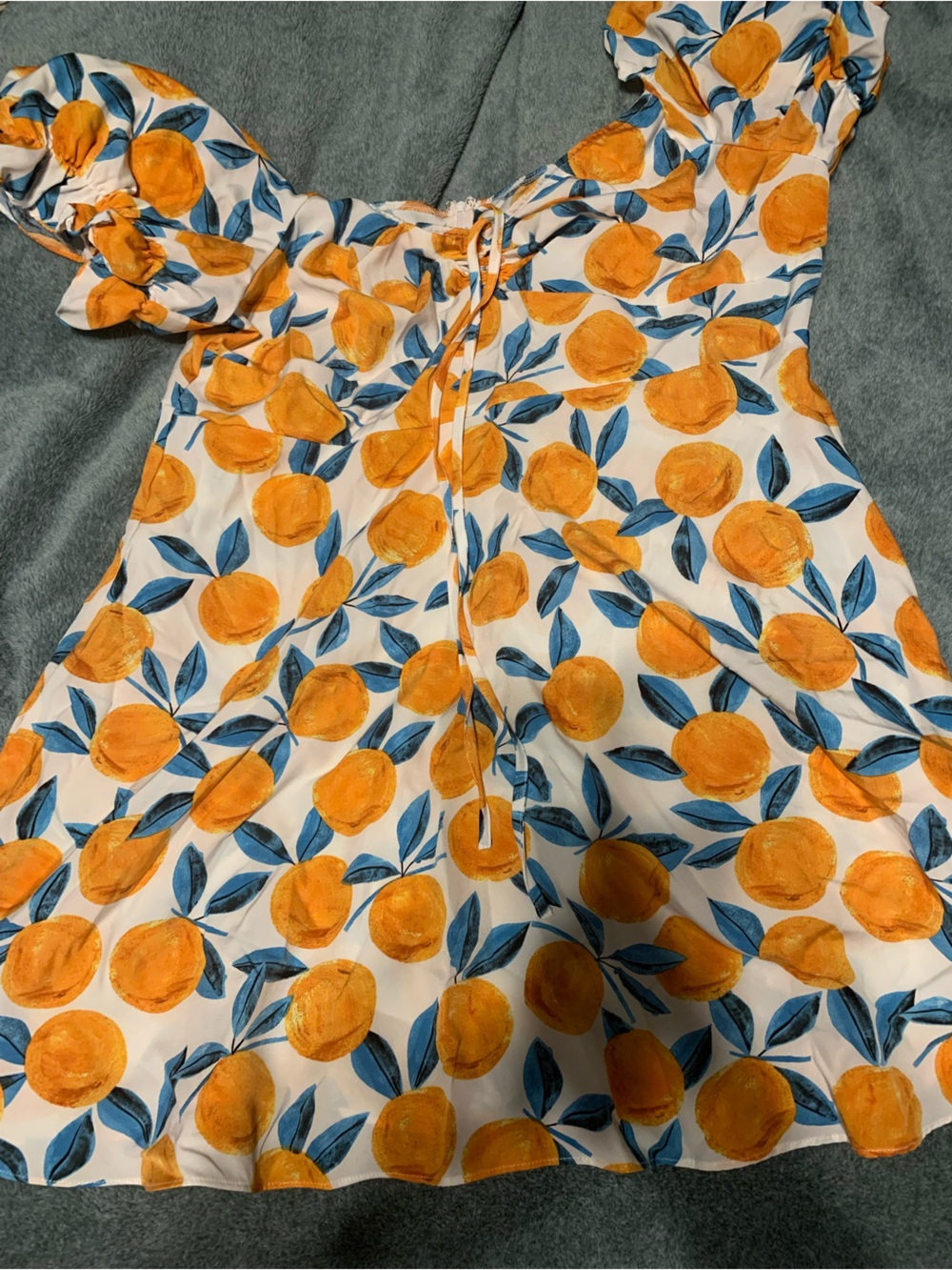 ⭐️ 3/30$ — White Dress with Orange Citrus & Blue Leaf Print
